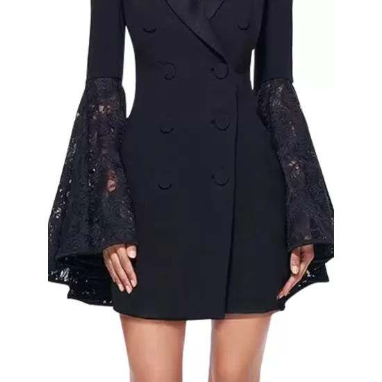 Asymmetric Buttoned Solid Color Split-Joint Flared Sleeves Long Sleeves Notched Collar Outerwear Blazer