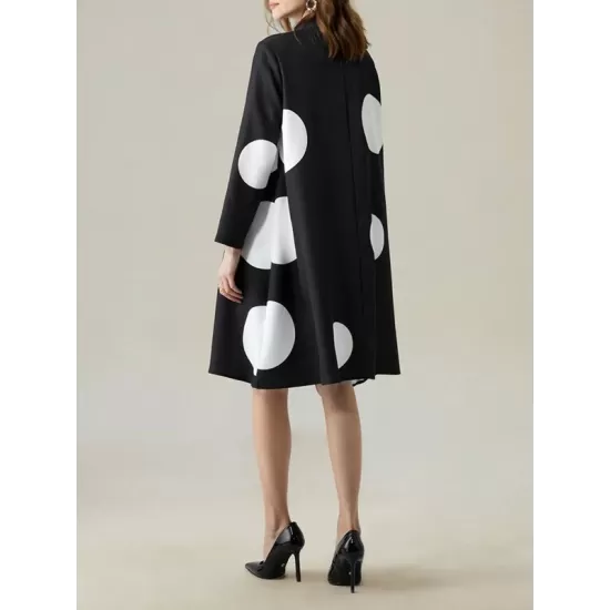 Long Sleeves Loose Asymmetric Buttoned Polka-Dot Tied Mock Neck Jackets&Coats Midi Dresses Outerwear