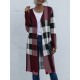 Plaid Long Sleeves Loose Collarless Outerwear