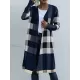 Plaid Long Sleeves Loose Collarless Outerwear