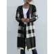 Plaid Long Sleeves Loose Collarless Outerwear