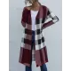 Plaid Long Sleeves Loose Collarless Outerwear