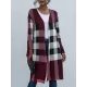 Plaid Long Sleeves Loose Collarless Outerwear