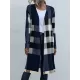 Plaid Long Sleeves Loose Collarless Outerwear