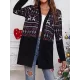 Animal Printed Knitted Flower Long Sleeves Loose Collarless Outerwear