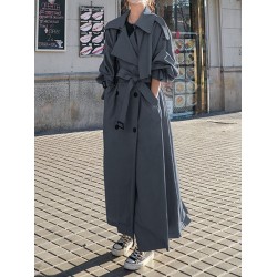 Buckle Buttoned Split-Back Tied Waist Long Sleeves Loose Lapel Trench Coats Outerwear