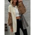 Buttoned Leopard Pockets Split-Joint Long Sleeves Loose Lapel Outerwear Jackets