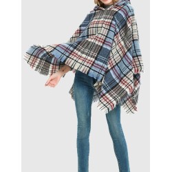 Fringed Hooded Keep Warm Plaid Shawl&Cloak Cape