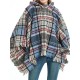 Fringed Hooded Keep Warm Plaid Shawl&Cloak Cape