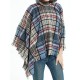 Fringed Hooded Keep Warm Plaid Shawl&Cloak Cape