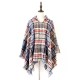 Fringed Hooded Keep Warm Plaid Shawl&Cloak Cape