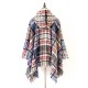 Fringed Hooded Keep Warm Plaid Shawl&Cloak Cape