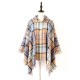 Fringed Hooded Keep Warm Plaid Shawl&Cloak Cape