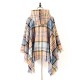 Fringed Hooded Keep Warm Plaid Shawl&Cloak Cape