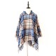 Fringed Hooded Keep Warm Plaid Shawl&Cloak Cape