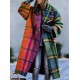 Long Sleeves Loose Contrast Color Plaid Split-Joint Lapel Outerwear Windbreakers Woolen Coat