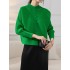 Buttoned Pleated Pockets Solid Color Long Sleeves Loose Round-Neck Outerwear