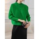 Buttoned Pleated Pockets Solid Color Long Sleeves Loose Round-Neck Outerwear