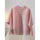 Buttoned Pleated Pockets Solid Color Long Sleeves Loose Round-Neck Outerwear