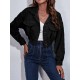 Buttoned Elasticity Pleated Long Sleeves Loose Lapel Outerwear Jackets