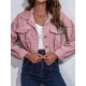 Buttoned Elasticity Pleated Long Sleeves Loose Lapel Outerwear Jackets