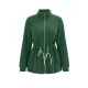 Drawstring Solid Color Velvet Zipper Long Sleeves Loose Stand Collar Outerwear