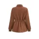 Drawstring Solid Color Velvet Zipper Long Sleeves Loose Stand Collar Outerwear