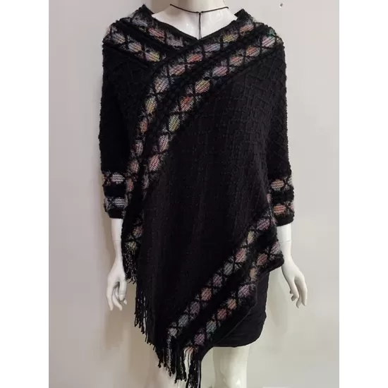 Asymmetric Tasseled Loose V-Neck Shawl&Cloak Cape