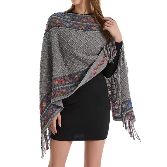 Asymmetric Tasseled Loose V-Neck Shawl&Cloak Cape