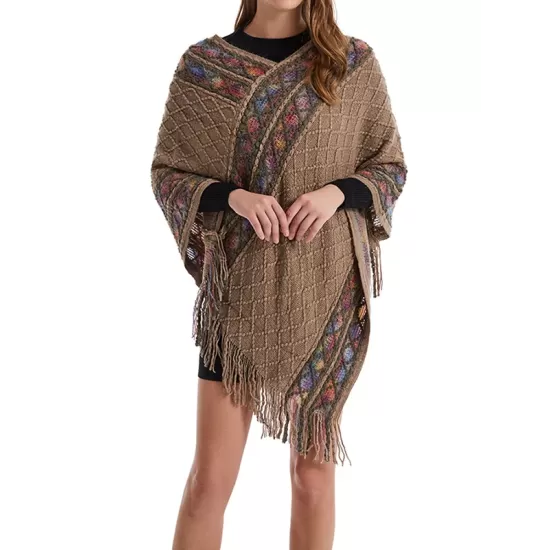 Asymmetric Tasseled Loose V-Neck Shawl&Cloak Cape