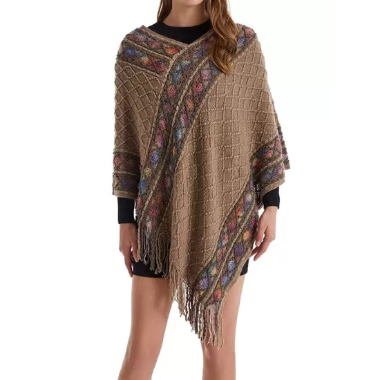 Asymmetric Tasseled Loose V-Neck Shawl&Cloak Cape