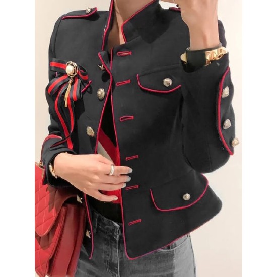 Long Sleeves Loose Buttoned Split-Joint Stand Collar Jackets Outerwear