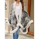 Jacquard Keep Warm Velvet Long Sleeves Loose Collarless Shawl Cape