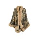 Jacquard Keep Warm Velvet Long Sleeves Loose Collarless Shawl Cape