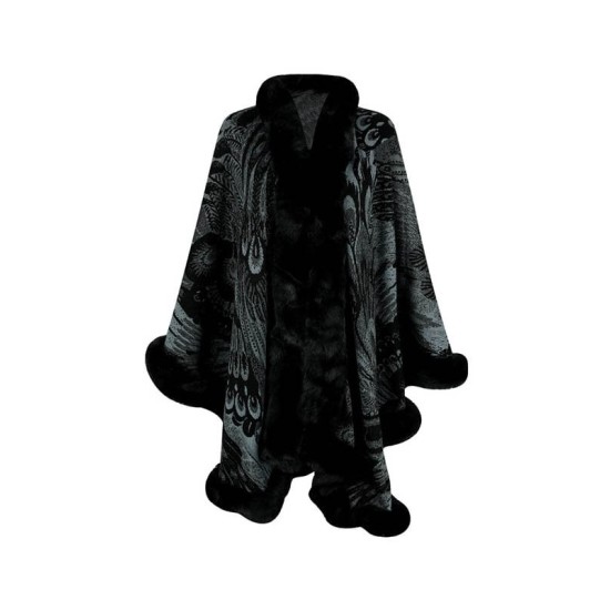 Jacquard Keep Warm Velvet Long Sleeves Loose Collarless Shawl Cape