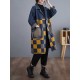 Buttoned Fringed Plaid Pockets Split-Joint Long Sleeves Loose Notched Collar Denim Outerwear