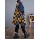 Buttoned Fringed Plaid Pockets Split-Joint Long Sleeves Loose Notched Collar Denim Outerwear