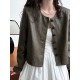 Buttoned Pockets Long Sleeves Loose Round-neck Jackets