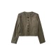 Buttoned Pockets Long Sleeves Loose Round-neck Jackets