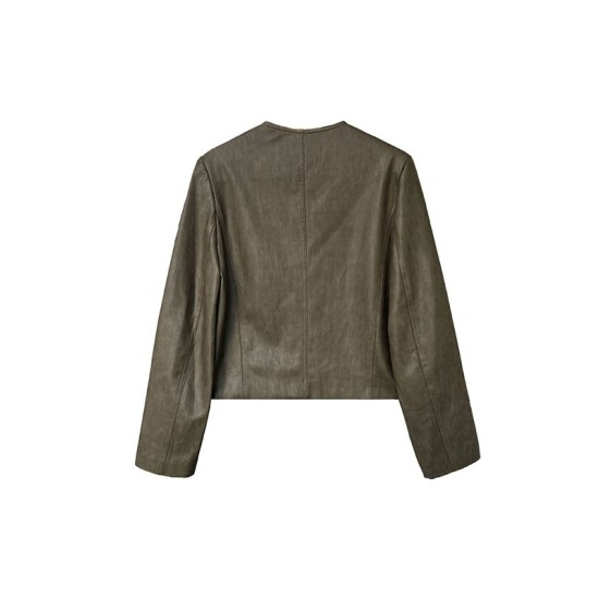 Buttoned Pockets Long Sleeves Loose Round-neck Jackets