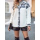 Buttoned Plaid Split-Joint Velvet Long Sleeves Loose Lapel Outerwear