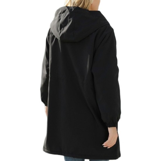 Drawstring Elasticity Pockets Quilted Solid Color Zipper Long Sleeves Loose Hooded Jackets