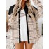 Buttoned Contrast Color Plaid Pockets Split-Joint Long Sleeves Loose Lapel Outerwear Jackets