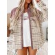 Buttoned Contrast Color Plaid Pockets Split-Joint Long Sleeves Loose Lapel Outerwear Jackets