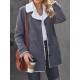 Buttoned Pockets Velvet Long Sleeves Loose Notched Collar Outerwear