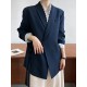 Asymmetric Buttoned Pockets Solid Color Tied Long Sleeves Loose V-Neck Outerwear Blazer