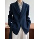 Asymmetric Buttoned Pockets Solid Color Tied Long Sleeves Loose V-Neck Outerwear Blazer