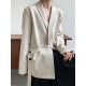 Asymmetric Buttoned Pockets Solid Color Tied Long Sleeves Loose V-Neck Outerwear Blazer