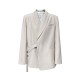 Asymmetric Buttoned Pockets Solid Color Tied Long Sleeves Loose V-Neck Outerwear Blazer