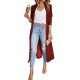 Pockets Solid Color Split-Joint Velvet Long Sleeves Loose Collarless Outerwear